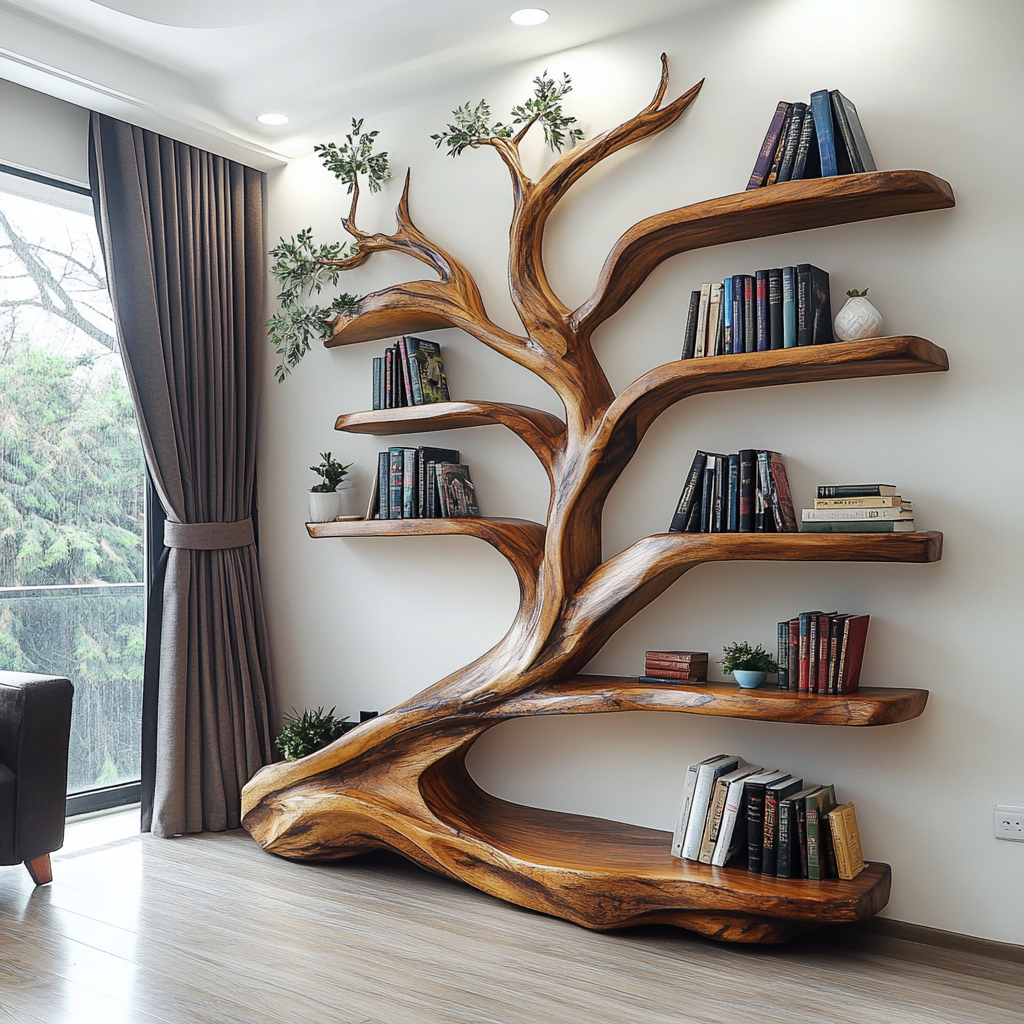 wooden tree bookshelf 4